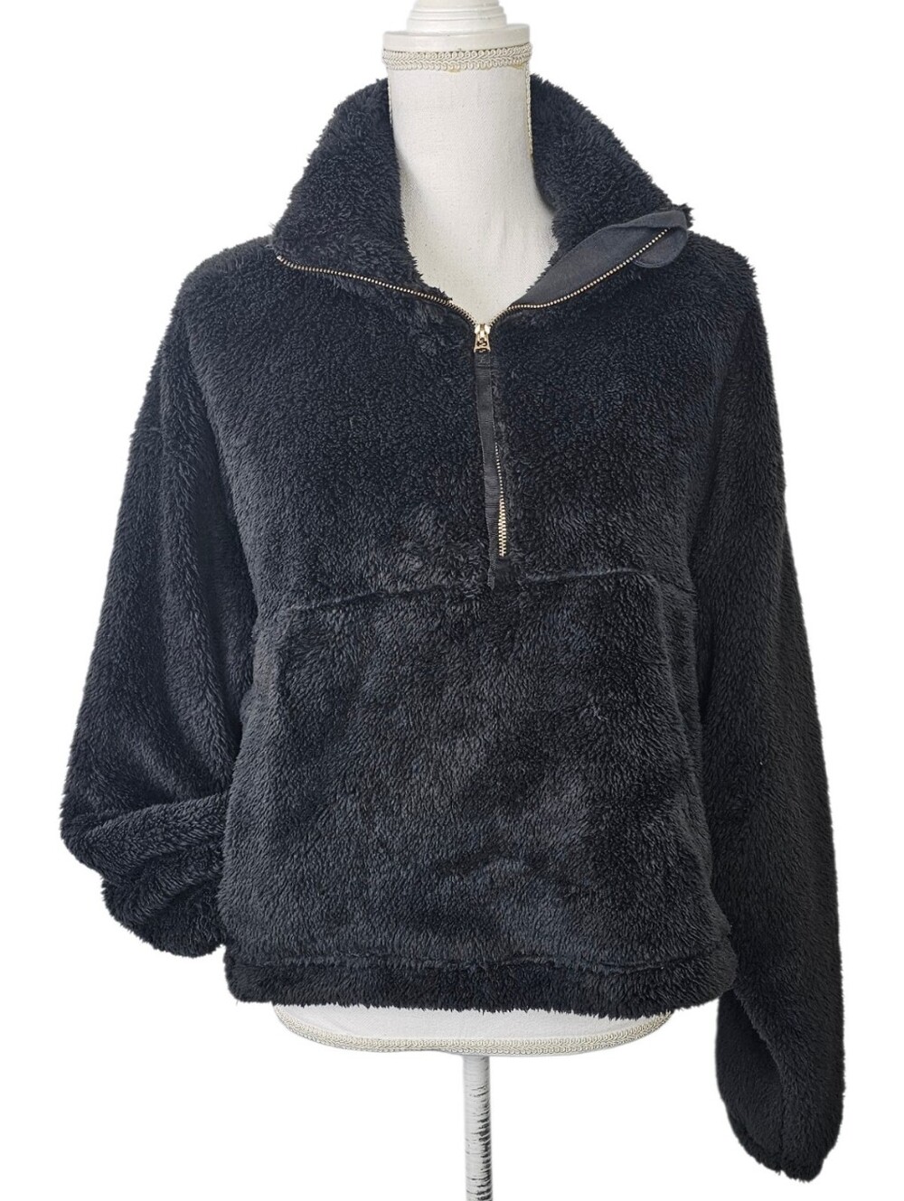 🎄Old Navy Womens Medium Black Sherpa Fleece Quarter Zip Teddy Pullover Jacket